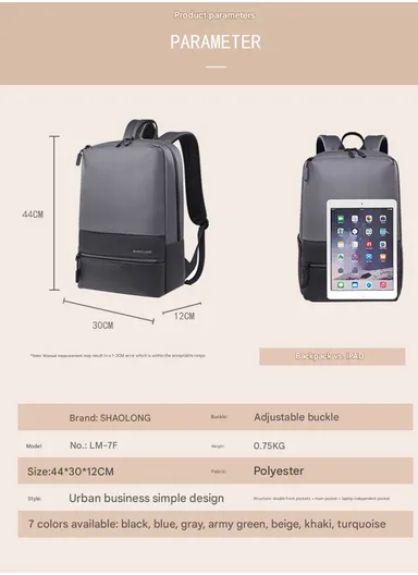 15.6" Water-Resistant Laptop Backpack Multi-Functional Travel Bag with Trolley Sleeve &amp; Padded Straps LM-7F - Blue