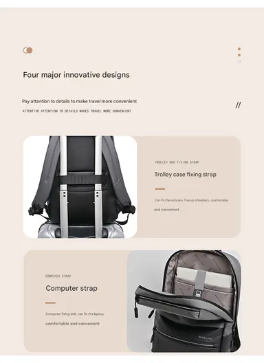 15.6" Water-Resistant Laptop Backpack Multi-Functional Travel Bag with Trolley Sleeve &amp; Padded Straps LM-7F - Blue