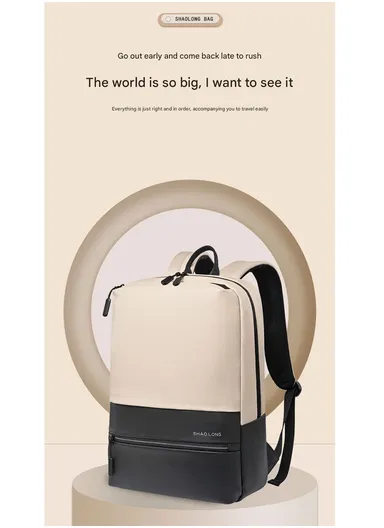 15.6" Water-Resistant Laptop Backpack Multi-Functional Travel Bag with Trolley Sleeve &amp; Padded Straps LM-7F - Off White
