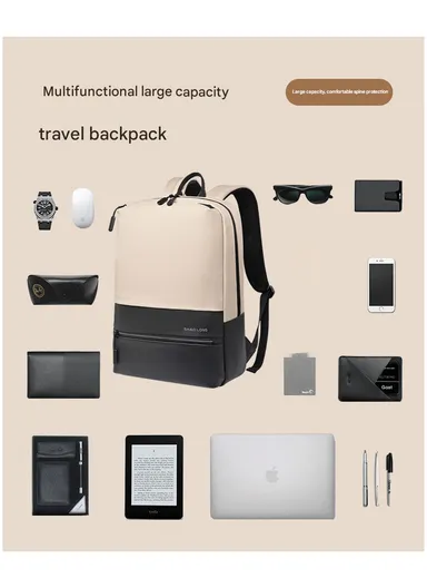 15.6" Water-Resistant Laptop Backpack Multi-Functional Travel Bag with Trolley Sleeve &amp; Padded Straps LM-7F - Off White