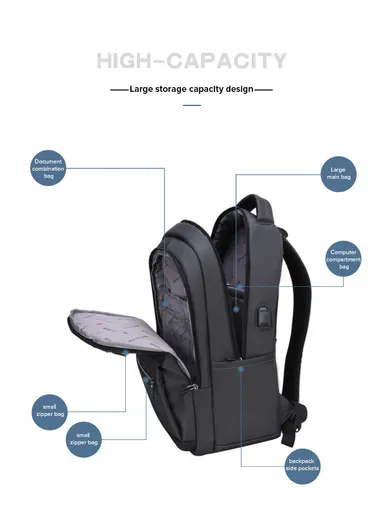 15.6" Laptop Backpack Multi-Functional Travel Bag with Trolley Sleeve &amp; Padded Straps SL73 - Grey