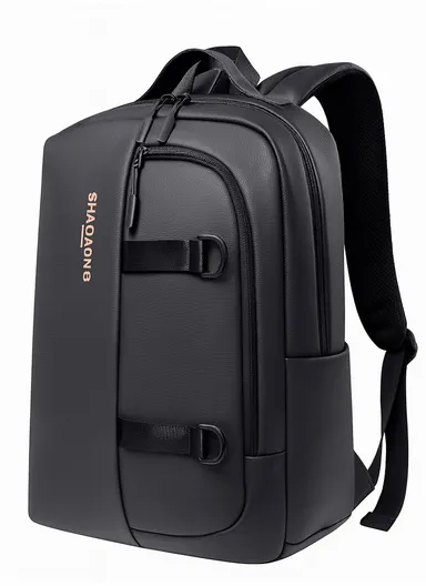 15.6" Water-Resistant Laptop Backpack Multi-Functional Travel Bag with Trolley Sleeve &amp; Padded Straps SH-22 - Black