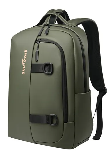 15.6" Water-Resistant Laptop Backpack Multi-Functional Travel Bag with Trolley Sleeve &amp; Padded Straps SH-22 - Army Green