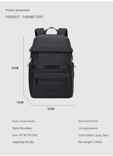 15.6" Water-Repellent Laptop Business &amp; Travel Backpack AK53 - Black