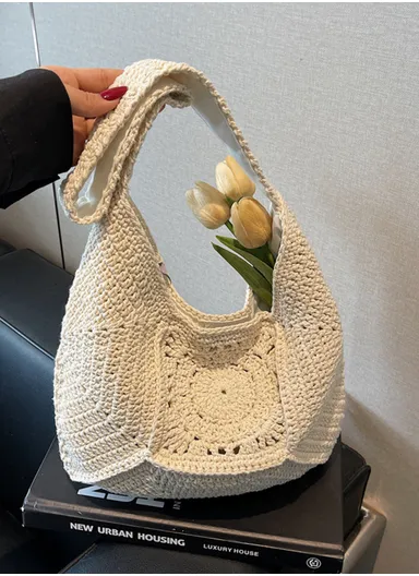Women's Fashionable Woven Bag Versatile Vacation Hollow Crochet - Beige