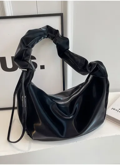 Elegant Lightweight Puffy Bag with Adjustable Shoulder Strap - Black