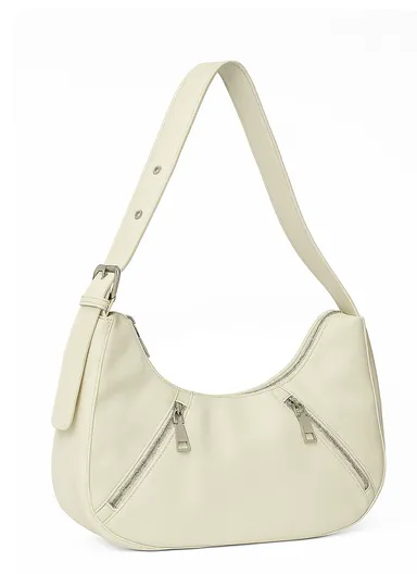 Vintage Women Half Moon Shoulder Bag with Adjustable Strap - White