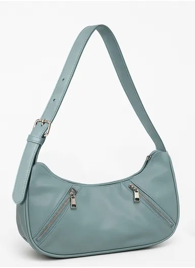 Vintage Women Half Moon Shoulder Bag with Adjustable Strap - Blue