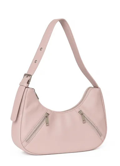 Vintage Women Half Moon Shoulder Bag with Adjustable Strap - Pink