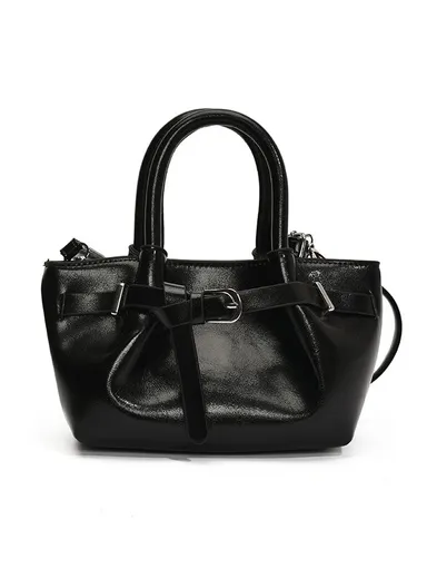 Fashionable Women's Hand Bag with Buckle &amp; Removable Shoulder Strap - Black