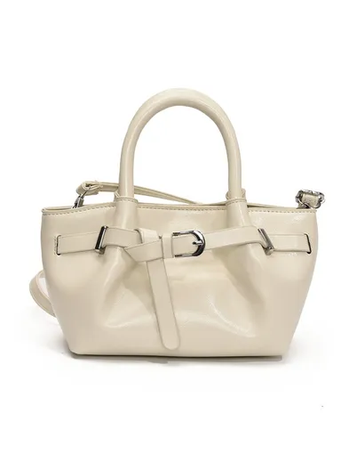 Fashionable Women's Hand Bag with Buckle &amp; Removable Shoulder Strap - Beige