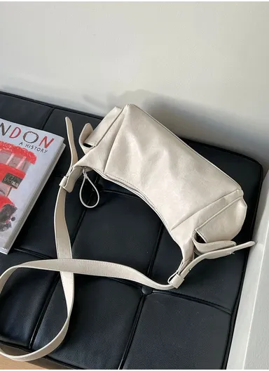 Soft Slouchy Shoulder Bag with Integrated Side Pockets, Stylish Work &amp; Casual Carry - Beige