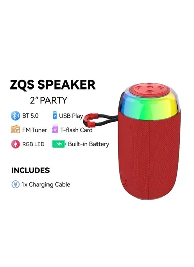 2" Portable Bluetooth Speaker Stereo HiFi Subwoofer Wireless Speaker with Aux TF Card &amp; FM Radio Support ZQS-L05 - Red