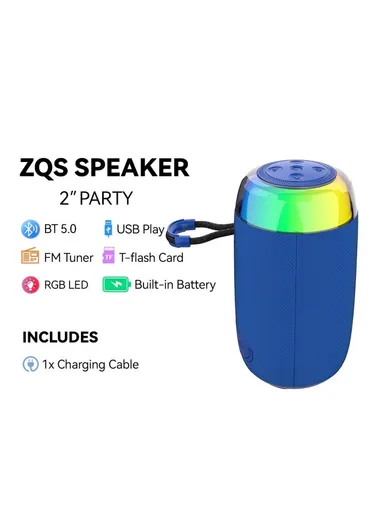 2" Portable Bluetooth Speaker Stereo HiFi Subwoofer Wireless Speaker with Aux TF Card &amp; FM Radio Support ZQS-L05 - Blue