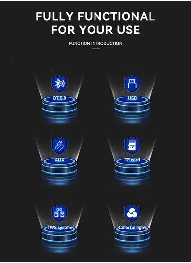 2" Portable Bluetooth Speaker Stereo HiFi Subwoofer Wireless Speaker with Aux TF Card &amp; FM Radio Support ZQS-L05 - Blue