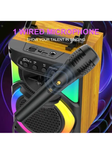 4" Multi-function Bluetooth Speaker 5W Single Amplifier Drives a Colorful Audio World with Wired Microphone ZQS14103 - Black