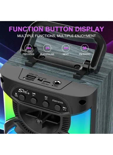 4" Multi-function Bluetooth Speaker 5W Single Amplifier Drives a Colorful Audio World with Wired Microphone ZQS14103 - Black