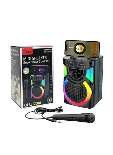 4" Multi-function Bluetooth Speaker 5W Single Amplifier Drives a Colorful Audio World with Wired Microphone ZQS14103 - Black
