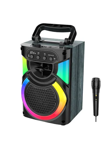 4" Multi-function Bluetooth Speaker 5W Single Amplifier Drives a Colorful Audio World with Wired Microphone ZQS14103 - Black