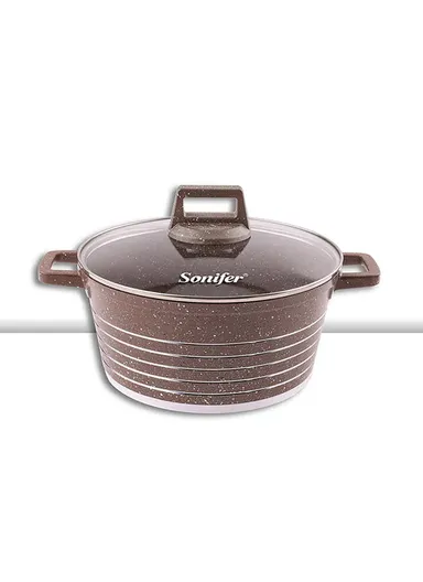 36cm 13L Granite &amp; Stainless Steel Casserole Non-Stick, High-Temperature Cooking with Glass Lid SF-1172-36 - Coffee