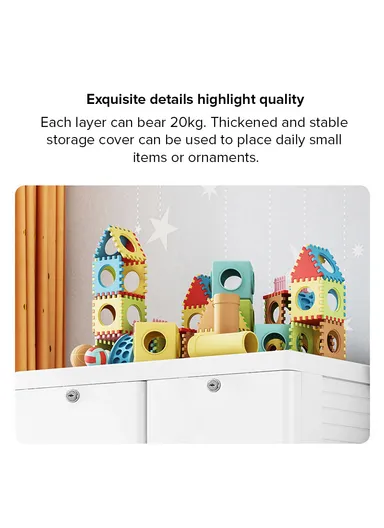 5-Tier 4 Big &amp; 2 Small Lockable Drawers Giraffe &amp; Bear Design Children's Plastic Storage Cabinet with Wheel Legs, Multi-Use Bedroom Cabinet Organizer 5875 (W57 x D38 x H121)cm - White