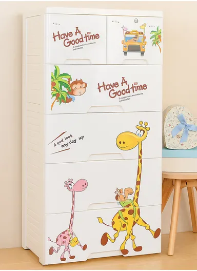 5-Tier 4 Big &amp; 2 Small Lockable Drawers, Children's Plastic Storage Cabinet , Multi-Use Bedroom Cabinet Organizer 5645 (W57 x D38 x H122)cm 
