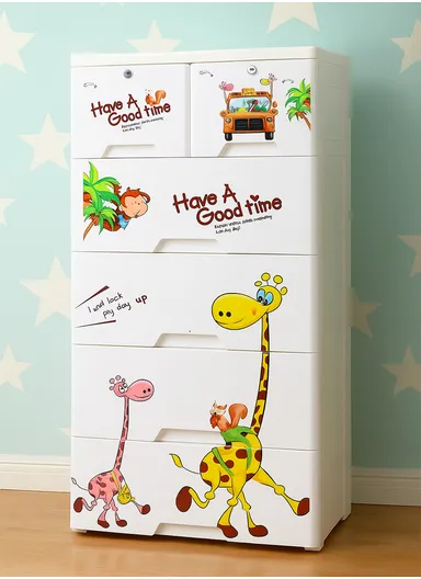 5-Tier 4 Big &amp; 2 Small Lockable Drawers, Children's Plastic Storage Cabinet , Multi-Use Bedroom Cabinet Organizer 5645 (W57 x D38 x H122)cm 