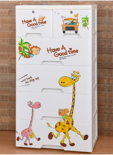 5-Tier 4 Big &amp; 2 Small Lockable Drawers, Children's Plastic Storage Cabinet , Multi-Use Bedroom Cabinet Organizer 5645 (W57 x D38 x H122)cm 