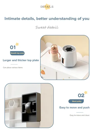 5-Tier 4 Big &amp; 2 Small Lockable Drawers Giraffe Design Children's Plastic Storage Cabinet with Wheel Legs, Multi-Use Bedroom Cabinet Organizer 5765 (W56 x D36 x H122)cm - White