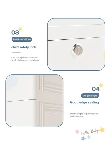 5-Tier 4 Big &amp; 2 Small Lockable Drawers Elephant Design Children's Plastic Storage Cabinet with Wheel Legs, Multi-Use Bedroom Cabinet Organizer 57D5 (W56 x D36 x H122)cm - White