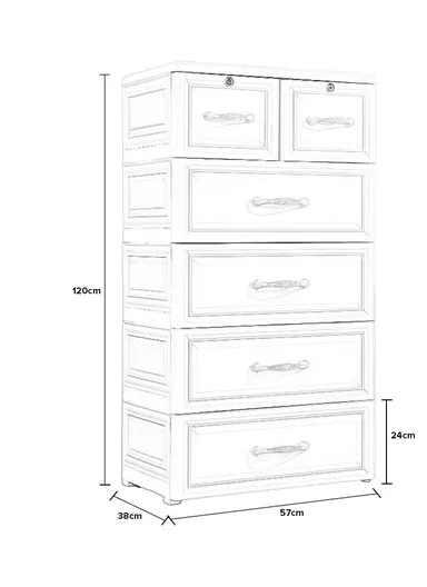 5-Tier 4 Big Drawers &amp; 2 Lockable Small Drawers Stackable Plastic Storage Cabinet Organizer with Handles, Multi-Use Divider Drawer Cabinet Storage 58115 (W57 x D38 x H120)cm - Beige