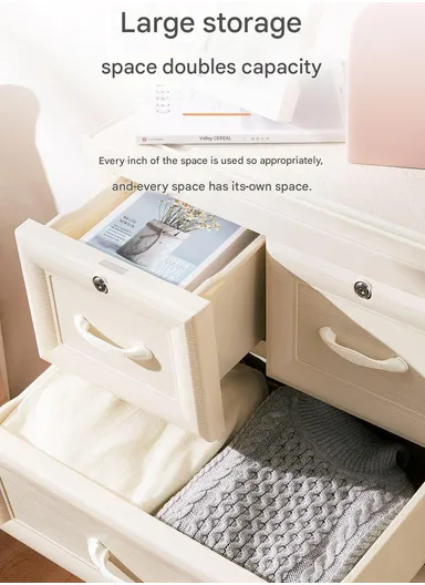 5-Tier 4 Big Drawers &amp; 2 Lockable Small Drawers Stackable Plastic Storage Cabinet Organizer with Handles, Multi-Use Divider Drawer Cabinet Storage 58115 (W57 x D38 x H120)cm - Beige