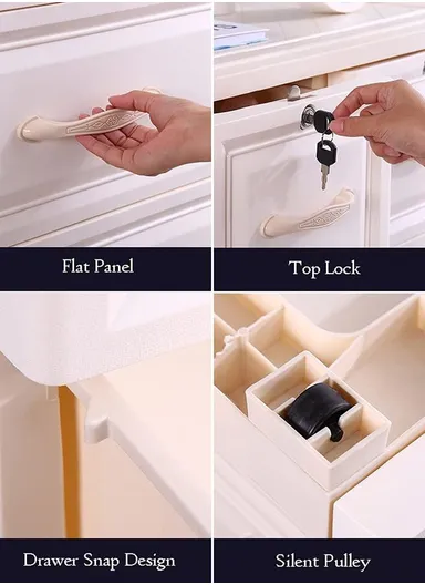 5-Tier 4 Big Drawers &amp; 2 Lockable Small Drawers Stackable Plastic Storage Cabinet Organizer with Handles, Multi-Use Divider Drawer Cabinet Storage 58115 (W57 x D38 x H120)cm - Beige