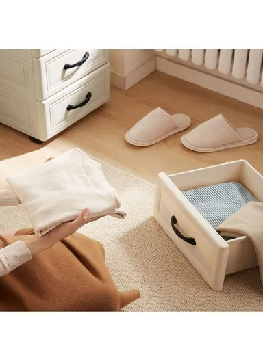 5-Tier 4 Big Drawers &amp; 2 Lockable Small Drawers Stackable Plastic Storage Cabinet Organizer with Handles, Multi-Use Divider Drawer Cabinet Storage 58115 (W57 x D38 x H120)cm - Beige