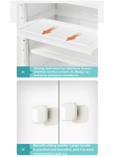 3-Tier 2 Big Drawers &amp; 2 Closet Doors Elephant Design Children's Plastic Storage Cabinet with Wheel Legs, Multi-Use Bedroom Cabinet Organizer 7283C (W57 x D38 x H121)cm - White