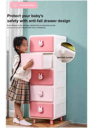 6-Tier Stackable Drawer Large Capacity Plastic Children's Storage Cabinet Organizer with Teddy Bear Handle, Multi-Use Divider Drawer Room Furniture Storage Organizer Cabinet 13506 (W35 x D43 x H129)cm - Blue &amp; Baby B