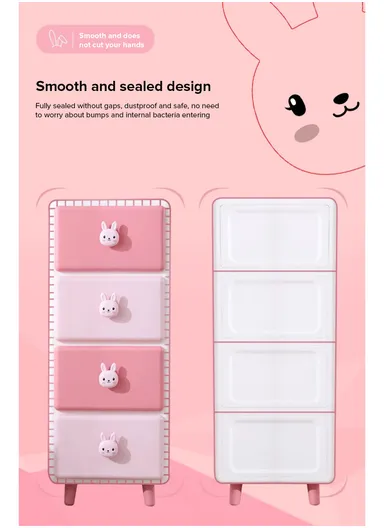 6-Tier Stackable Drawer Large Capacity Plastic Children's Storage Cabinet Organizer with Teddy Bear Handle, Multi-Use Divider Drawer Room Furniture Storage Organizer Cabinet 13506 (W35 x D43 x H129)cm - Blue &amp; Baby B