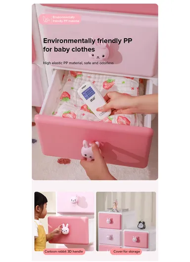 6-Tier Stackable Drawer Large Capacity Plastic Children's Storage Cabinet Organizer with Teddy Bear Handle, Multi-Use Divider Drawer Room Furniture Storage Organizer Cabinet 13506 (W35 x D43 x H129)cm - Blue &amp; Baby B