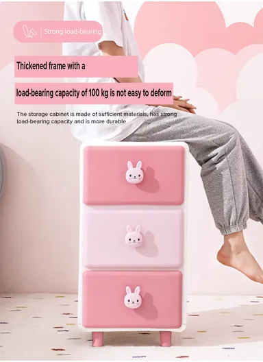 6-Tier Stackable Drawer Large Capacity Plastic Children's Storage Cabinet Organizer with Teddy Bear Handle, Multi-Use Divider Drawer Room Furniture Storage Organizer Cabinet 13506 (W35 x D43 x H129)cm - Blue &amp; Baby B