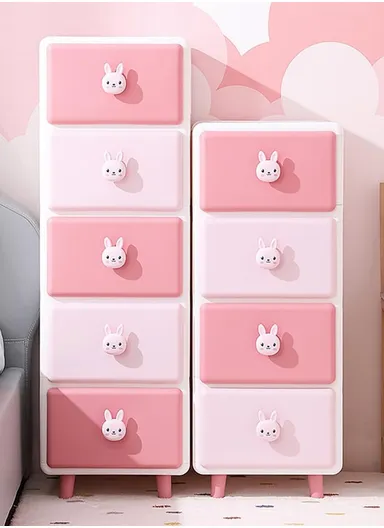 5-Tier Large Capacity Plastic Storage Cabinet Organizer with Cartoon Design, Anti-Fall Buckle &amp; Rounded Corners, Multi-Use Drawer Furniture Storage Cabinet 15506 (W55 x D40 x H109)cm – Brown &amp; White