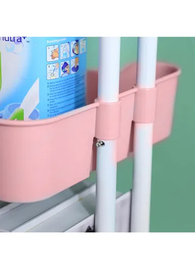 3-Tier Plastic Storage Racks Holders with Wheels, Multi-Purpose Bathroom Kitchen Organizer Racks 3503 (W42.5 x D35 x H87)cm - Pink