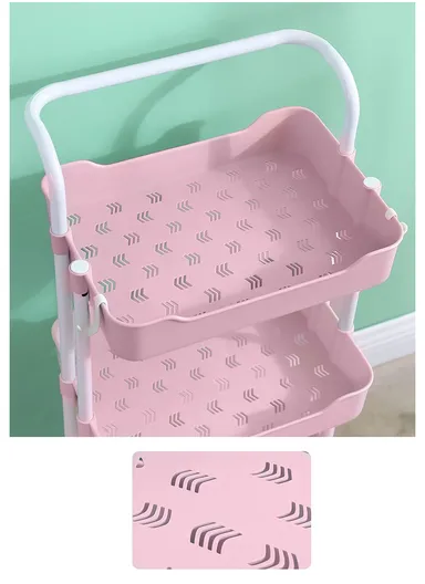 3-Tier Plastic Storage Racks Holders with Wheels, Multi-Purpose Bathroom Kitchen Organizer Racks 3503 (W42.5 x D35 x H87)cm - Pink