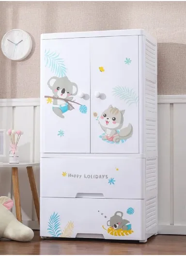 2-Tier Plastic Storage Cabinet with 3 Closet Layers, Elevated Dust-Proof Legs &amp; Easy-Slide Drawers, Multi-Purpose Organizer for Home or Office – 6013