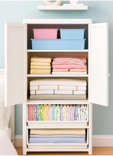 2-Tier Plastic Storage Cabinet with 3 Closet Layers, Elevated Dust-Proof Legs &amp; Easy-Slide Drawers, Multi-Purpose Organizer for Home or Office – 6013