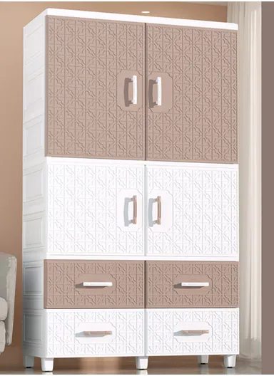 4-Layer 4 Medium Drawers Stackable Plastic Storage Cabinet with 4-Closet Doors, Multi-Purpose Cabinet Organizer Storage 8575288a (W85 x D38 x H150)cm - White &amp; Brown