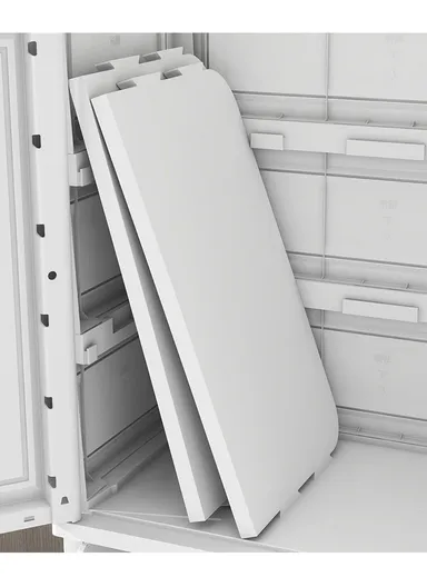 5-Tier 5 Small &amp; 2 Big Drawers Stackable Plastic Storage Cabinet with 2-Closet Doors, Multi-Purpose Cabinet Organizer Storage 86230 (W86 x D37 x H108)cm - White &amp; Gold