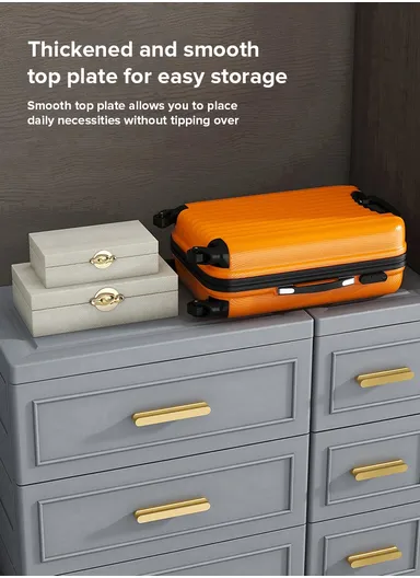 5-Tier 5 Small &amp; 2 Big Drawers Stackable Plastic Storage Cabinet with 2-Closet Doors, Multi-Purpose Cabinet Organizer Storage 86230 (W86 x D37 x H108)cm - White &amp; Gold