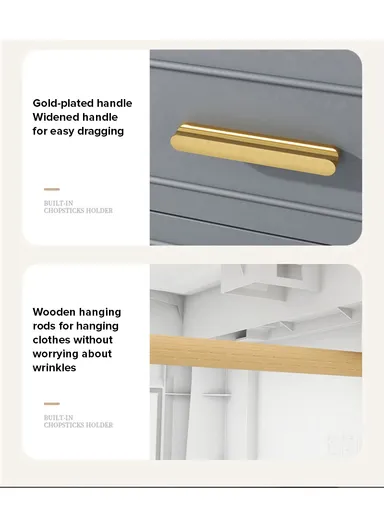 5-Tier 5 Small &amp; 2 Big Drawers Stackable Plastic Storage Cabinet with 2-Closet Doors, Multi-Purpose Cabinet Organizer Storage 86230 (W86 x D37 x H108)cm - White &amp; Gold