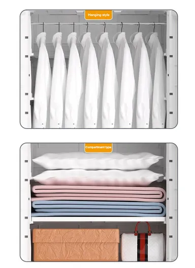 4-Layer 3 Small &amp; 3 Medium Drawers Stackable Plastic Storage Cabinet with 2-Closet Doors, Multi-Purpose Cabinet Organizer Storage 676225 (W67 x D38 x H148)cm - White &amp; Grey