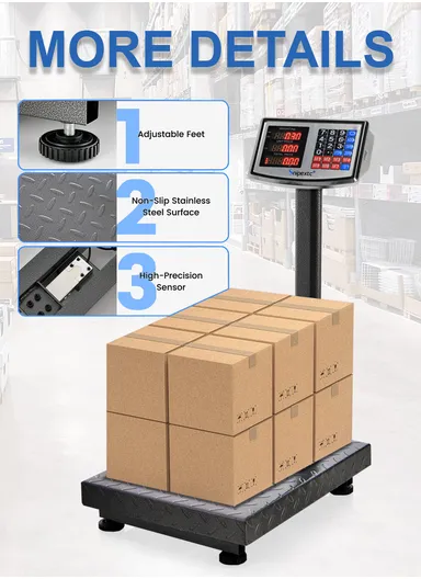 150Kg Foldable Double-Sided LED Display Electric Platform Scale, 4V Rechargeable Heavy Duty Scale with Power Switch SC-1 (L40 x W30 x H60)cm